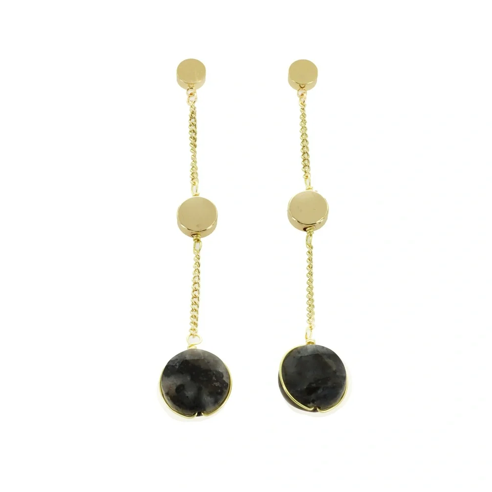 New Panacea Linear Drop Earrings Labradorite‎ Wire Wrapped Genuine Stone Jewelry